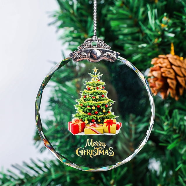 Etiqueta de Cristal Navideña, Colgante para Árbol de Navidad, Colgante de Cristal Transparente, Adornos Navideños Colgantes, Adornos Navideños