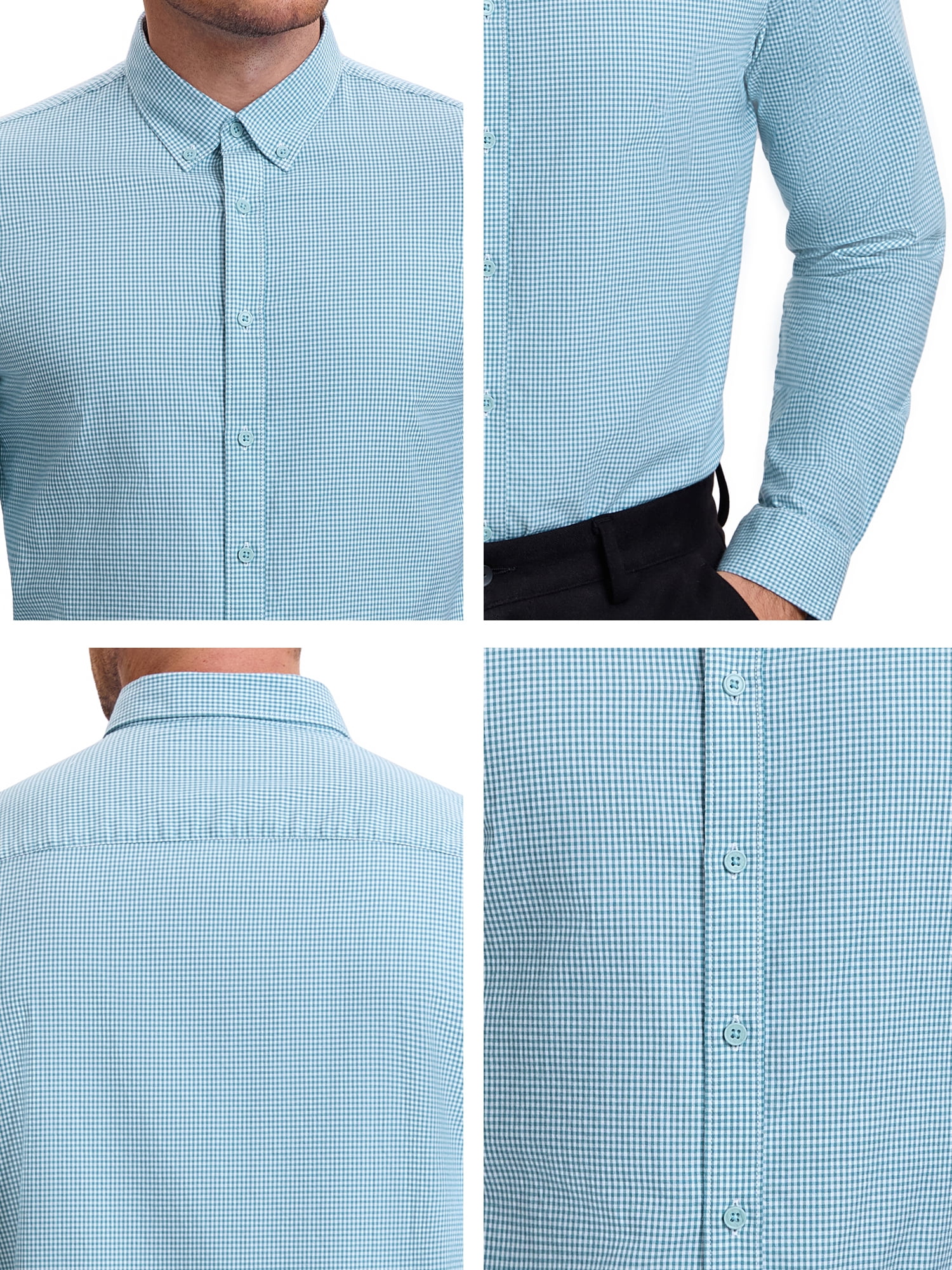 DARING DIVA Men's Plaid Long Sleeved Button Down Houndstooth Dress Shirts M Light Green
