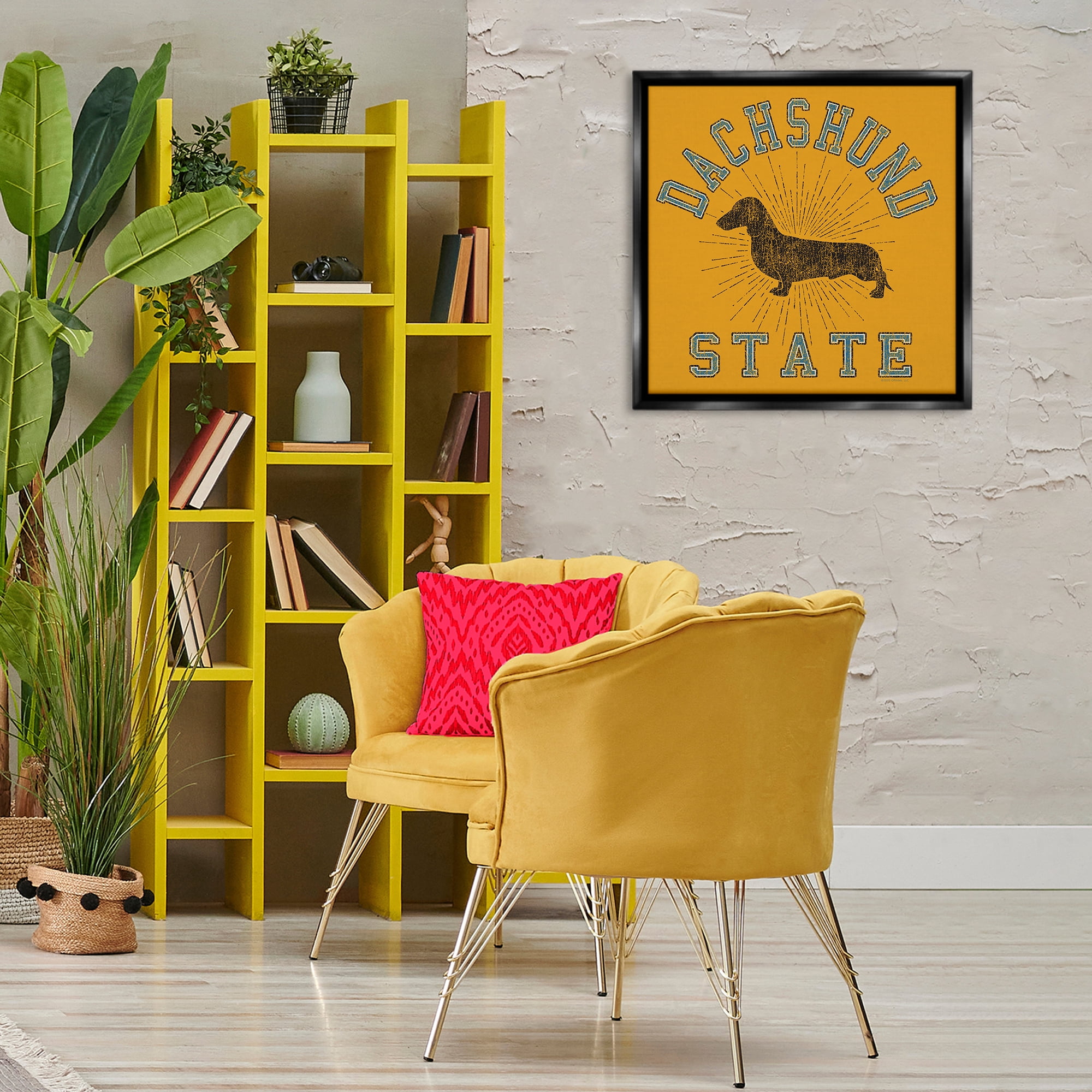 Stupell Industries Vintage Dachshund State Novelty & Humor Painting Black Floater Framed Canvas Art Print Wall Art, 25 x 25