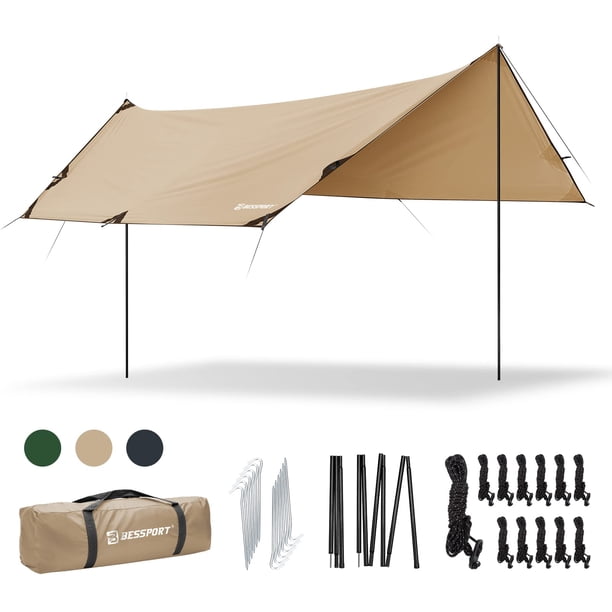 Lona de camping Bessport, 300 x 460 cm, con 2 postes, impermeable, 3000 mm