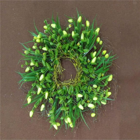 28 in. Leaves & Flower Buds Spring Wreath - Green