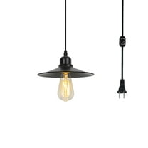 KAYYELAMP Hanging Light Black Metal Shade Black Base 15 Feet Plug in Cord Dimming Pendant light Vintage Design for Kitchen Island Dining Table Loft Bar(No Bulb)