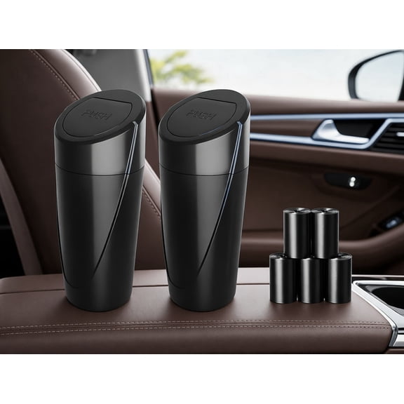 Wuxiuli Mini Trash Can 2 Pack, Cup Holder Garbage Can with Lid for Car and Bathroom, Black Bathroom Trash Can with Lid, Double Trash Bin Set