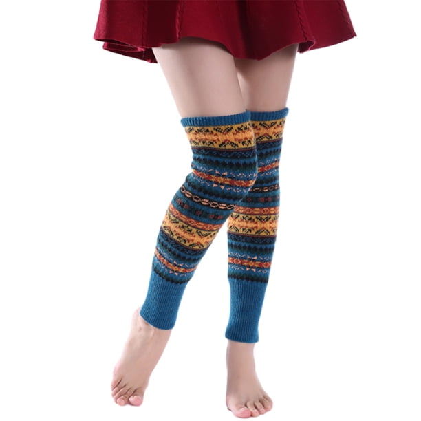 Calentadores de piernas largos para mujer, moda Lolita, de lana, de punto cable, hasta el muslo, calcetines sueltos, camuflaje fluorescente, boho, de lana gruesa, fundas para calcetines