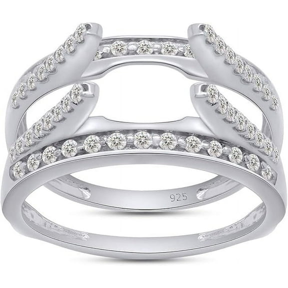 NYS Jewellrs 14K White Gold Plated 2.45 Ct Round Cut White Diamond Wedding Engagement Enhancer Guard Wrap Ring 925 Sterling Silver For Women's -4