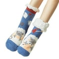 thumbnail image 2 of Kiskick 1 Pair Floor Socks Sherpa Lining Thickened Stretchy Soft Comfortable Keep Warm Non-slip Winter Thermal Women Indoor Home Slipper Sleeping Socks for Home, 2 of 8