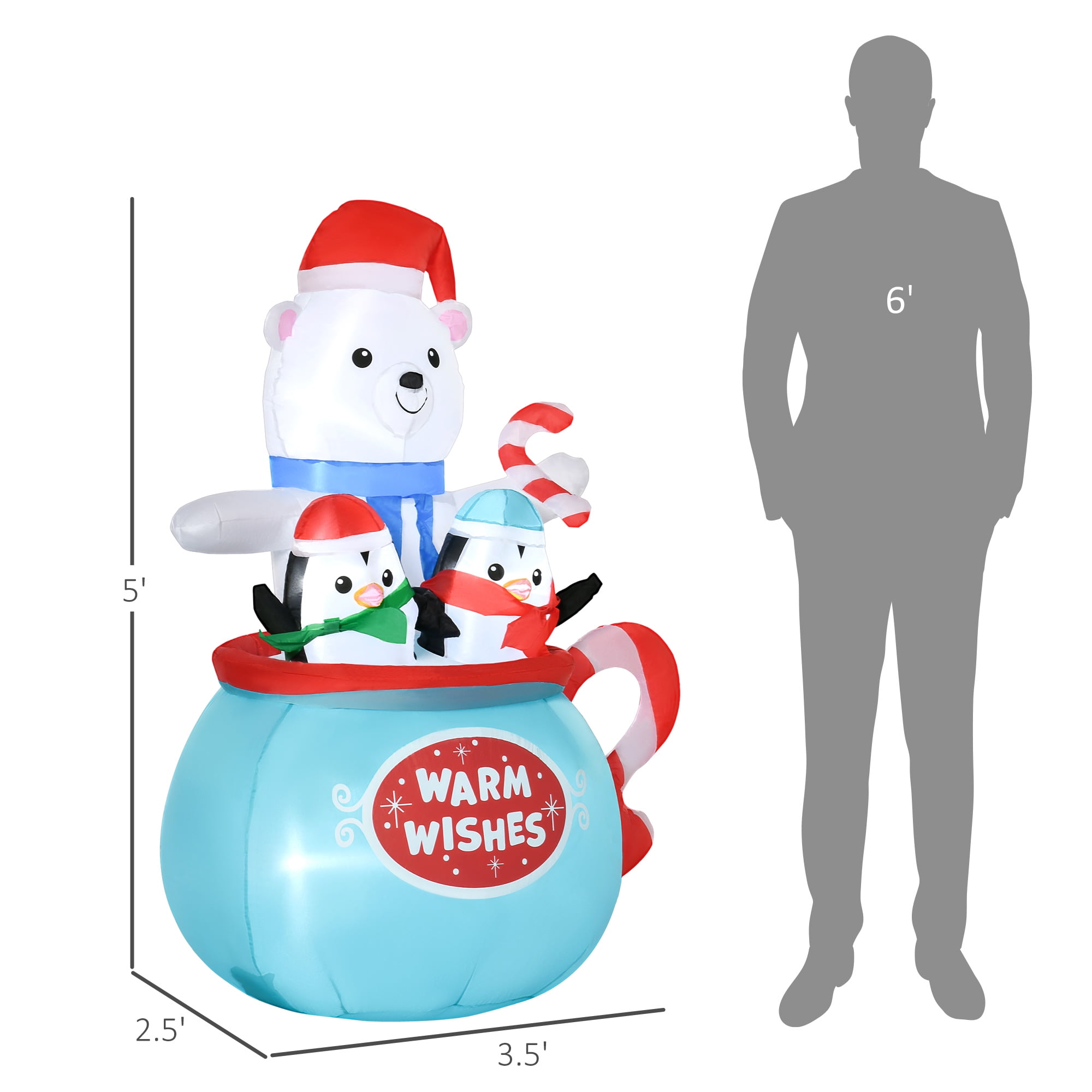 Christmas Bear and Penguins Inflatable Sitting in a Cup with LED Lights Outdoor Yard Decoration
