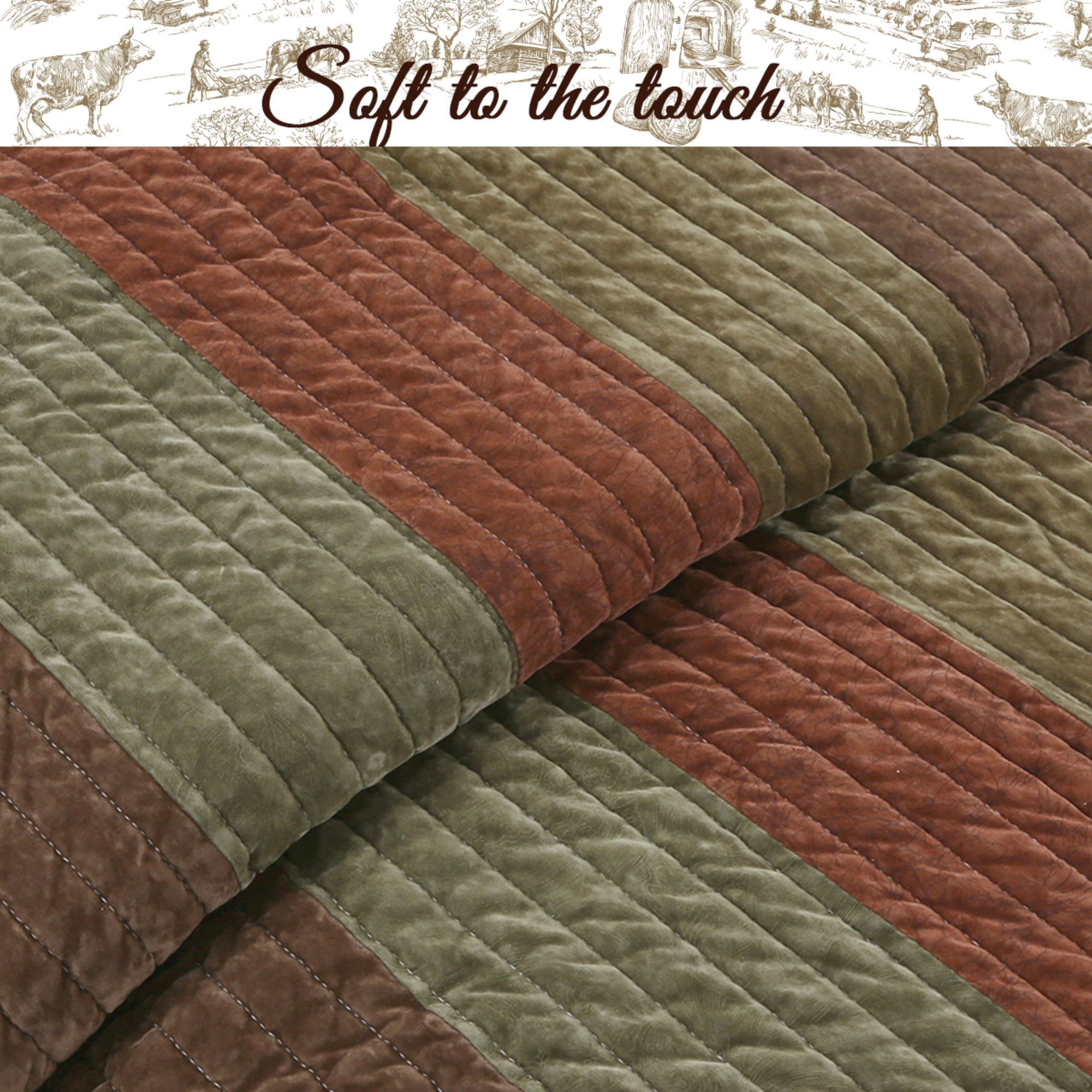 Cozy Line Home Fashions Cozy Line Rhett Brown Green Stripe Reversible Quilt Bedding Set Queen
