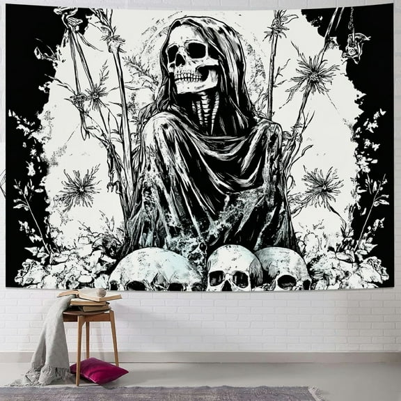 Fenyluxe Skull Tapestry Black Goth Tapestries Horror Skeleton Tapestry Grim Reaper Tapestry Hippie Tapestry Wall Hanging for Bedroom Home Decor 40x30inch