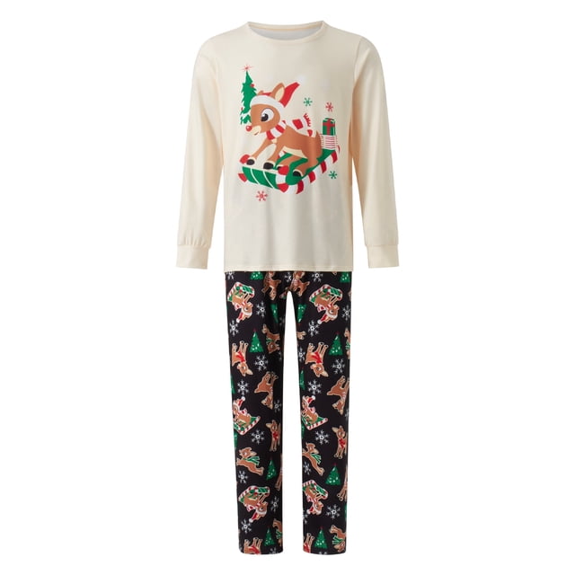 Pijamas navideños para toda la familia, conjunto de camiseta de manga larga con estampado de ciervos y pantalón para adultos, niños, bebés y perros.