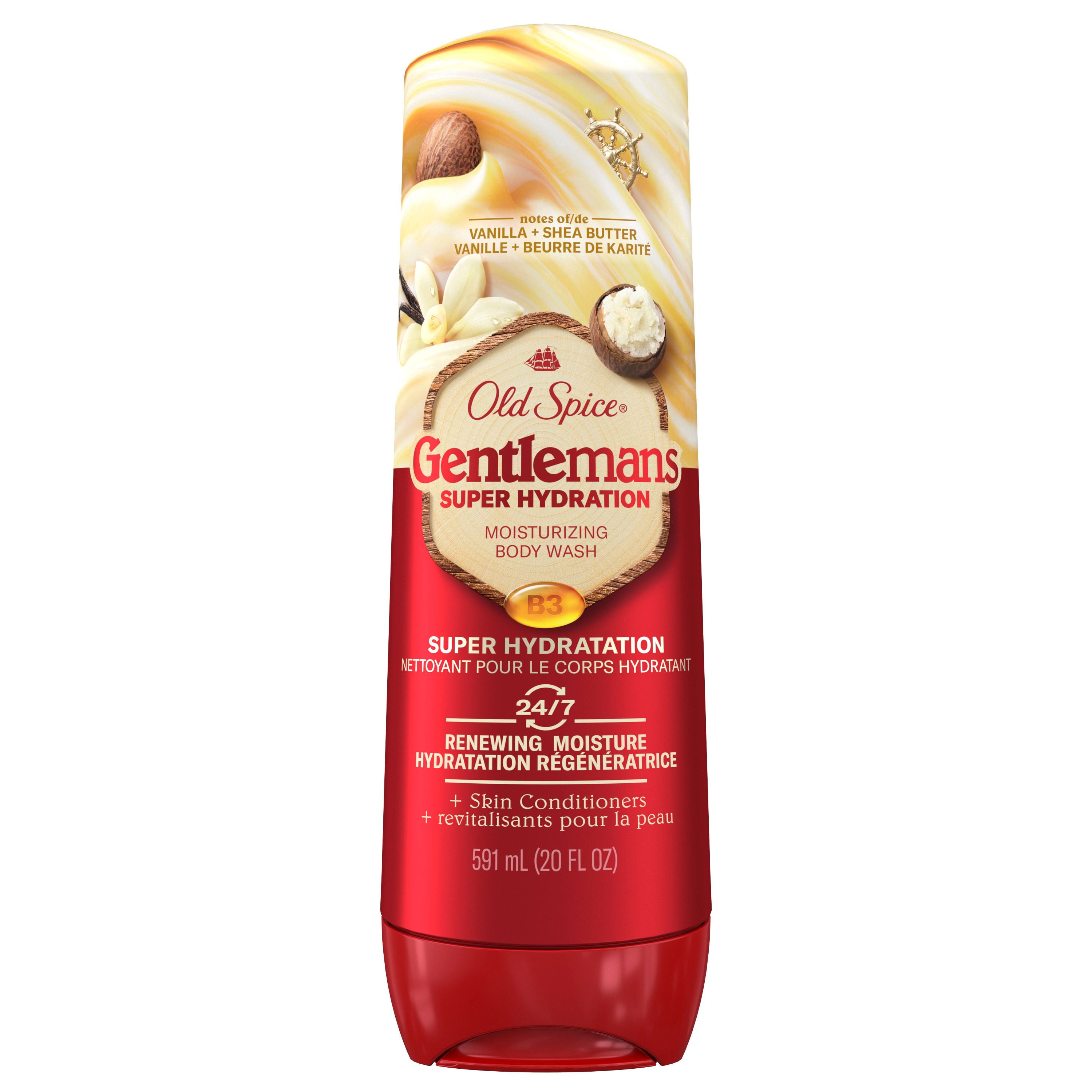 Nettoyant pour le corps pour hommes Old Spice Super Hydratation, Vanille + karité, hydratation régénératrice 24 heures sur 24, 7 jours sur 7 591ML