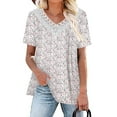 thumbnail image 5 of Women Shirts Print Short Sleeve Tops V Neck Lace Stitching Blouse, 5 of 6