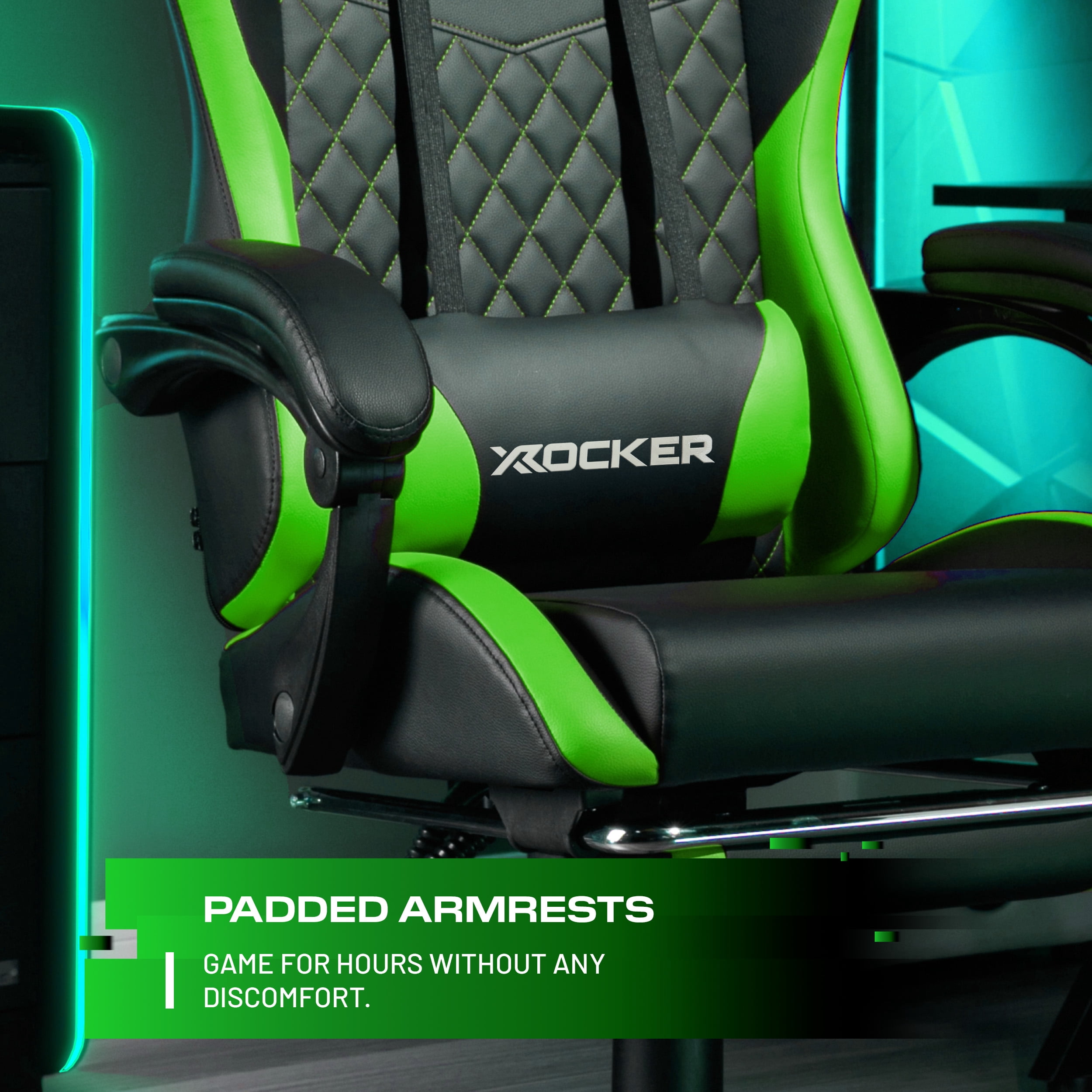 X Rocker Apex PC Gaming Chair with Massage Function and Footrest, Green