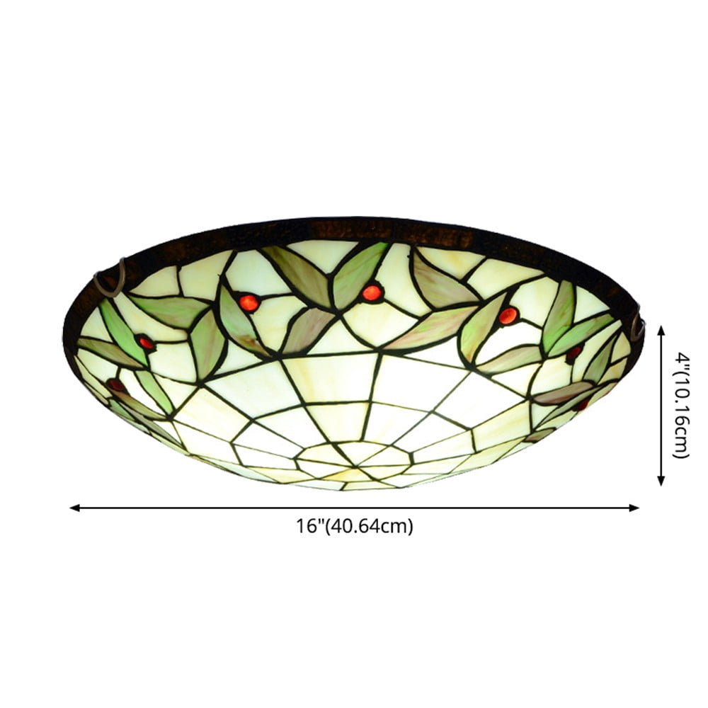 Litfad Vintage Tiffany 3 Light Flush Mount Ceiling Lighting 16" Stained Glass Shade Ceiling Lamp Fixture in Green