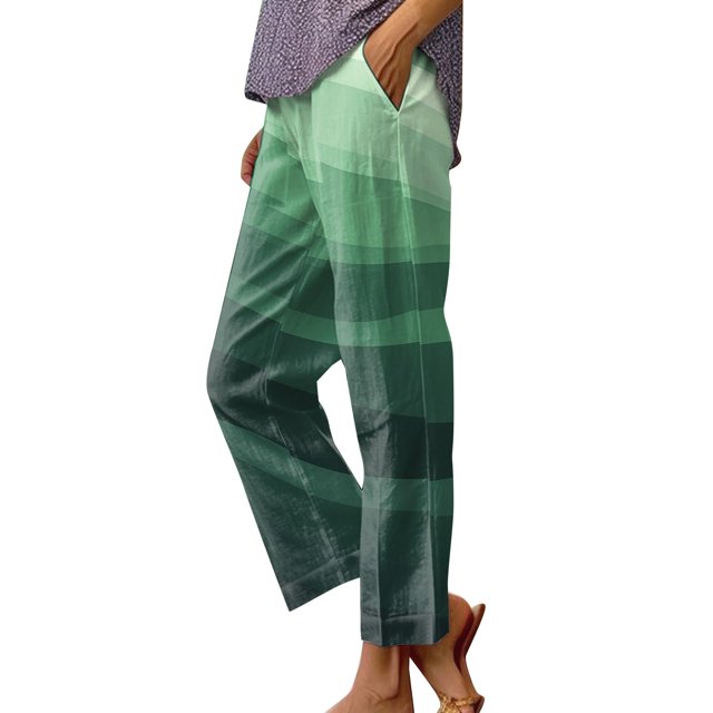 Womans Pants Solid Color Straight Tube Loose Stretch Yoga Pants with Pocket Color Contrast Trousers Work Pants Women Green M