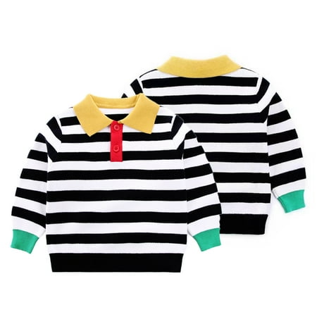

Esaierr Kids Baby Boys Stripe Knit Sweaters Toddler Lapel Pullover Knit Tops Fall Winter Warm Jumper Bottom Shirt 1-7 Years