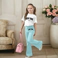 thumbnail image 2 of Girls Two Piece Outfits Short Sleeve Letter Print T-Shirt Top and Flared Pants Sets Girls Summer Clothes Girl Outfits 8-9 Years, 2 of 5
