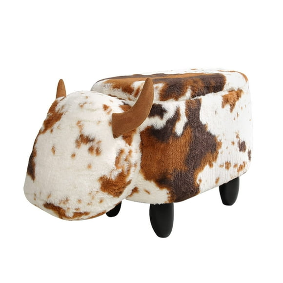 GIA Ottoman with Storage Foot Stand and Wooden Legs Shorthorn Dairy Cow Brown and White