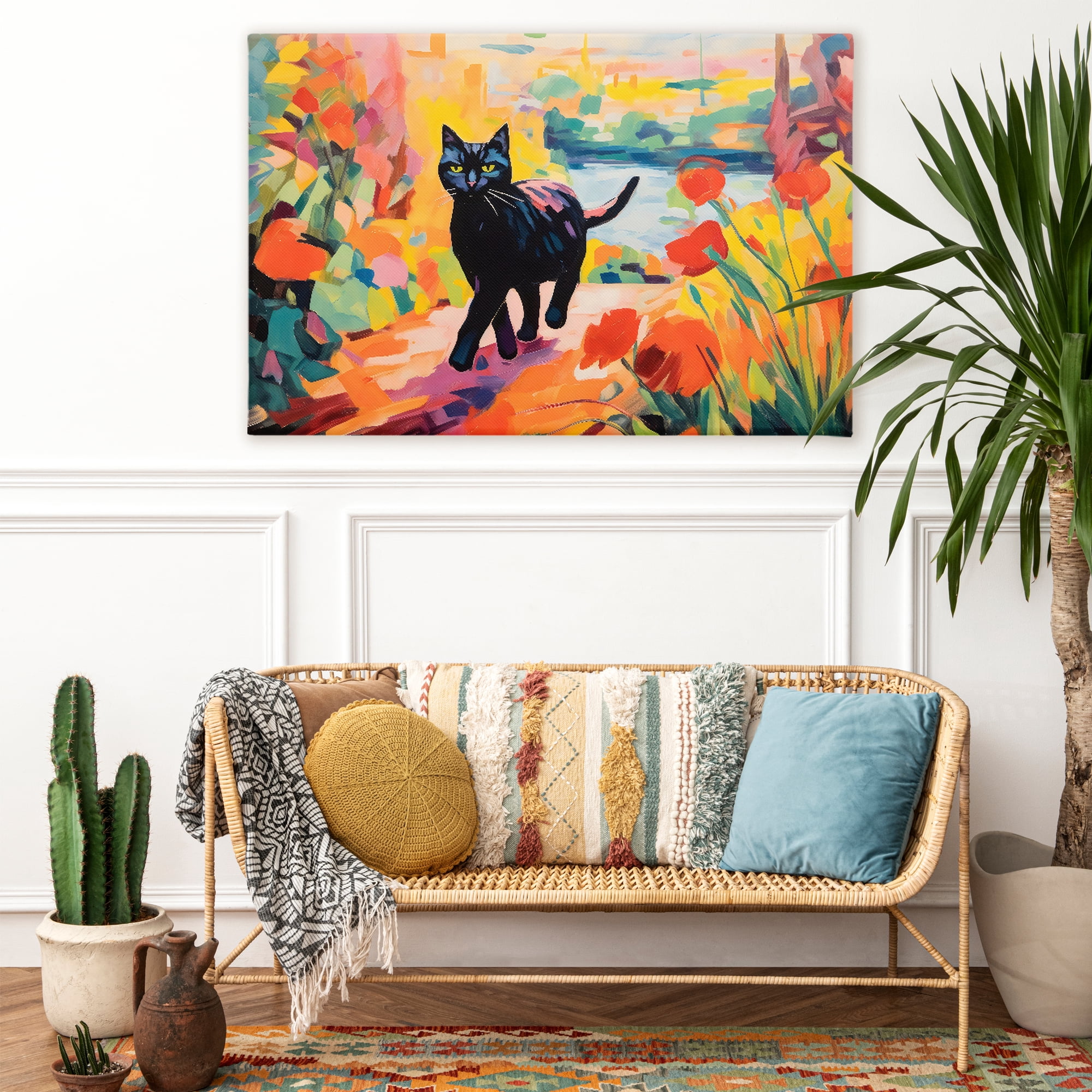 Stupell Industries Sunlit Black Cat in Garden Canvas Wall Art, design by Creative Studio