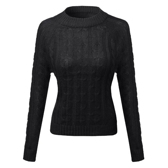 FashionOutfit Women's Crew Neck Cable Knit Sweater with Adorable colors