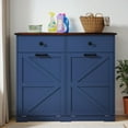thumbnail image 2 of GZXS 39.3"W Tilt Out Trash Cabinet, Farmhouse Freestanding Kitchen Recycling Bin Cabinet with 2 Tilt-Out Compartments & 2 Drawers for Kitchen, Laundry Room, Dining/Living Room (Antique Blue), 2 of 10