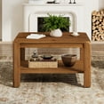 thumbnail image 6 of Finmind 31.5-inch Solid Wood Square Coffee Table, 2-Tier Farmhouse Center Table with Rounded Corners, for Living Room, Office, Brown, 6 of 10