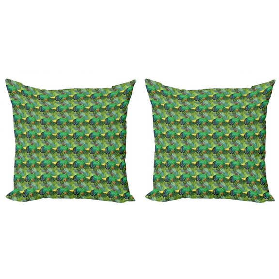 Exotic Throw Pillow Cushion Cover Pack of 2, Abstract Colorful Cartoon of Monstera Tropical Leaves Summer Botany Pattern, Zippered Double-Side Digital Print, 4 Sizes, Multicolor, by Ambesonne