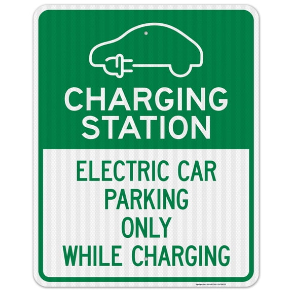 Charging Station Electric Car Parking Only While Charging With Graphic Sign,