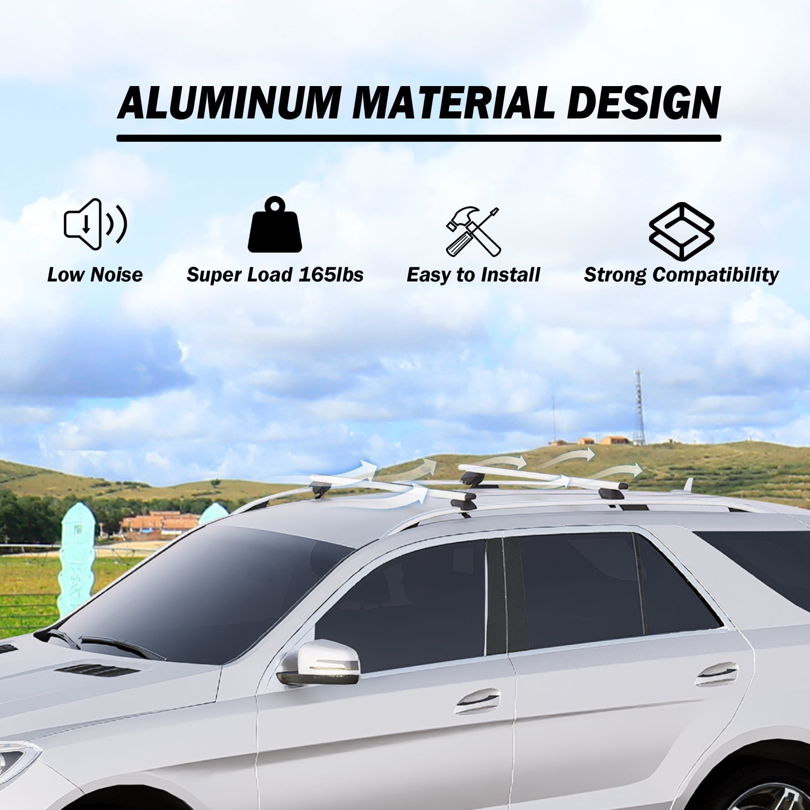 COWVIE 48'' Roof Rack Cross Bars, Adjustable Aluminum Cargo Bars Fits Most Existing Raised Side Rails with Gap