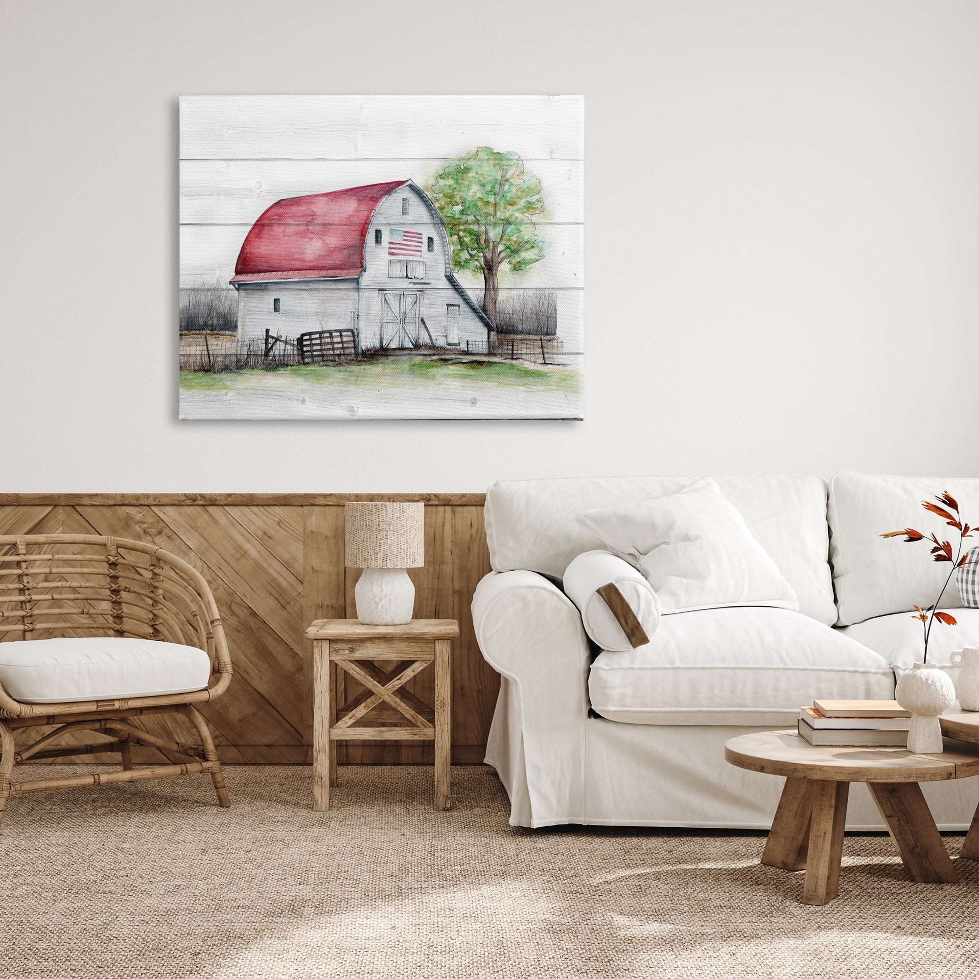 Stupell Industries Rustic Americana Barn Landscape Painting Gallery Wrapped Canvas Art Print Wall Art, 48 x 36