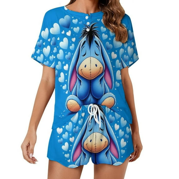 Eeyore Home Suit 2 Pack Pajamas Short Sleeve Top Shorts Sets Comfy Pjs Lounge Sets Sleepwear for Women S