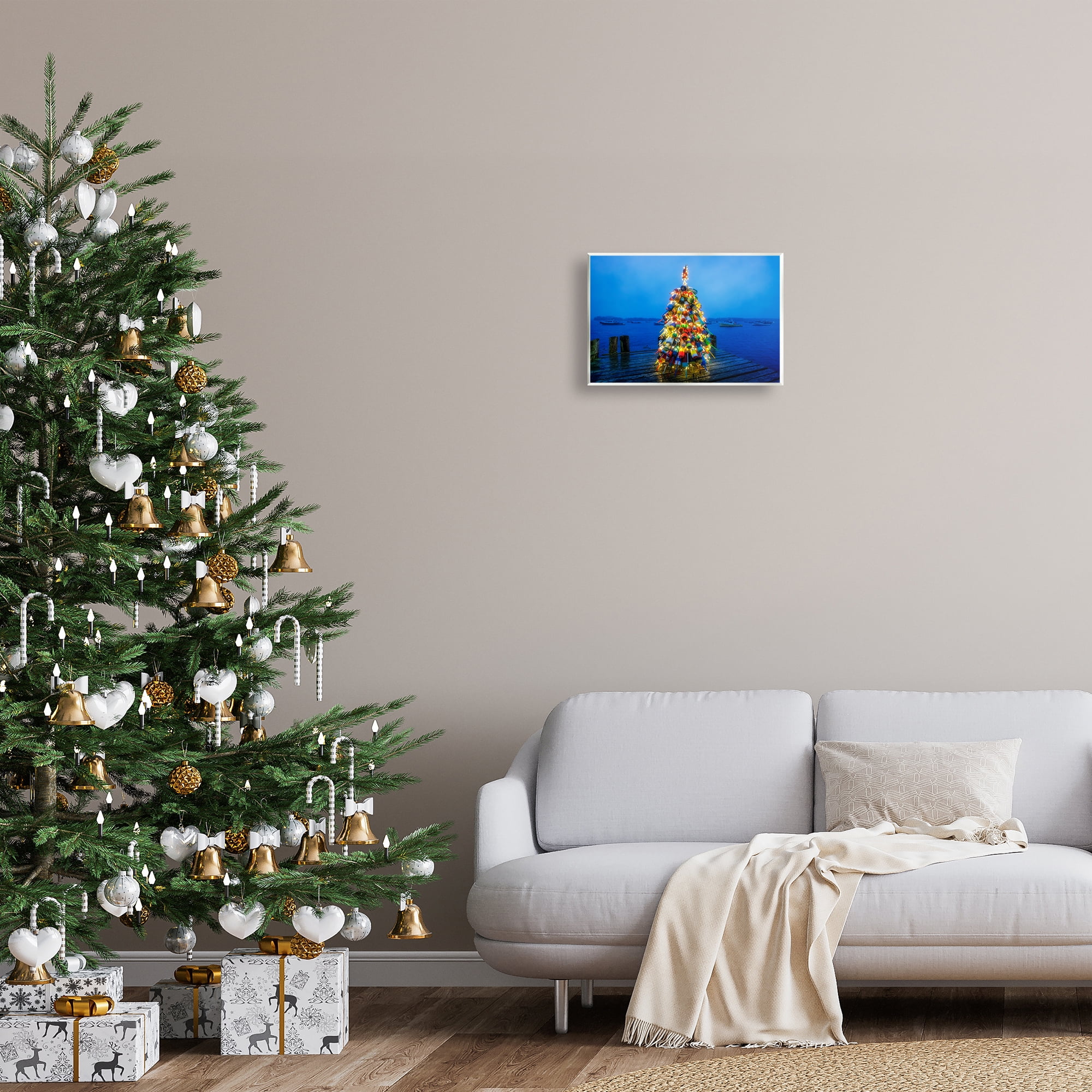 Stupell Industries Lit Bouys Christmas Tree Holiday Painting Unframed Art Prints Wall Art, 15 x 10
