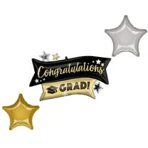 LOONBALLOON Graduation Grad Theme Balloon Set, 38 Inch Congratulations Grad Gold & Black Balloon, Star Foil