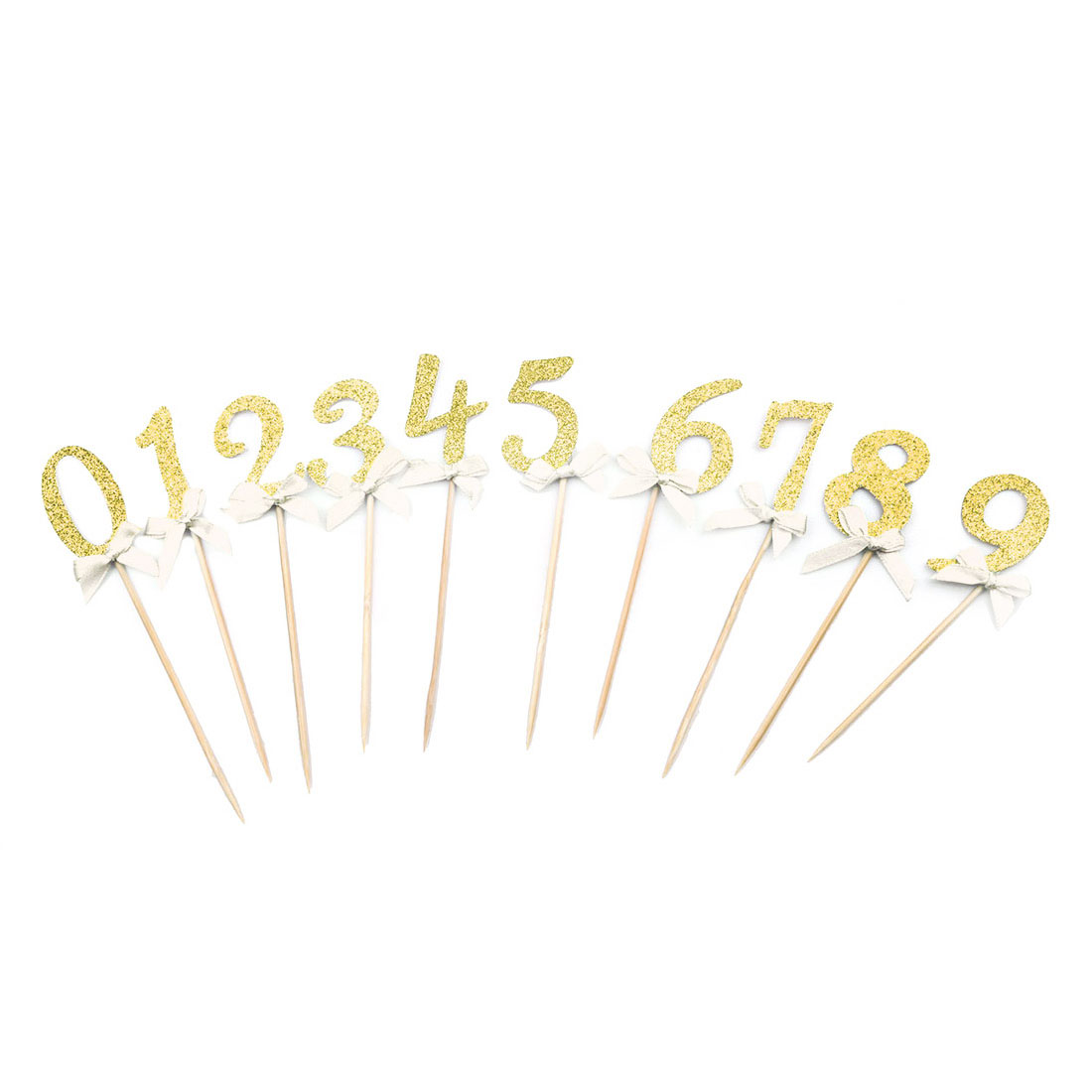 Birthday Party Cupcake Numbers Shaped Toothpicks Picks Topper Gold Tone