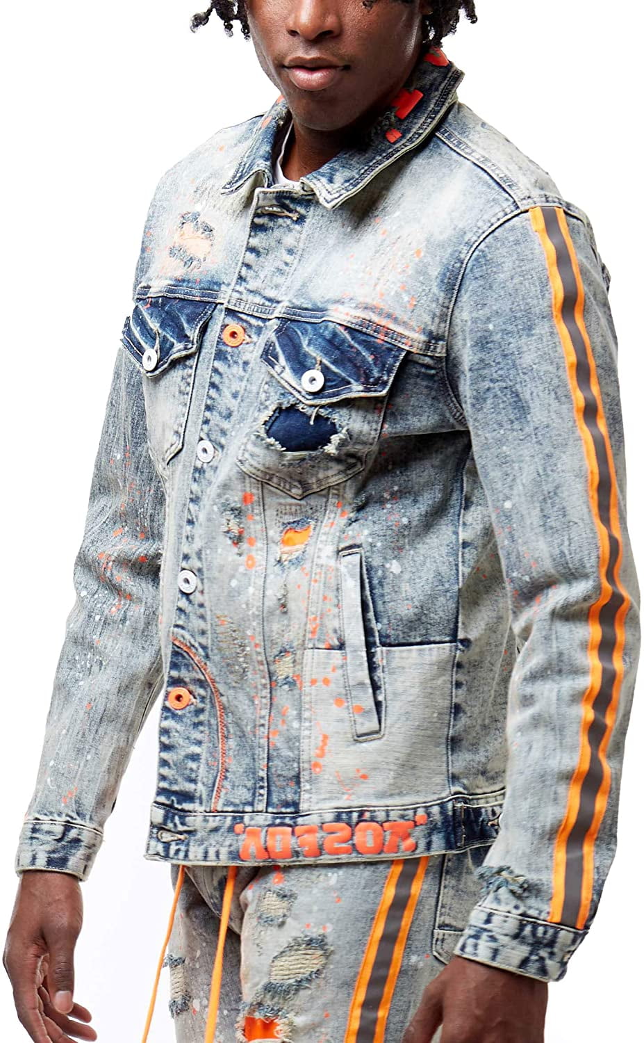Fashion Neon Stripe Denim Jacket 