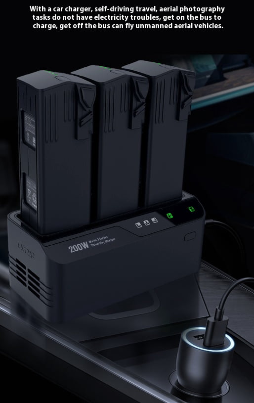 200W Fast Charging Hub for DJI Mavic 3 Series - TTOOGO Triple Battery Manager with Power Bank Function, Type-C Dual Direction Output, Smart Safety Protection, Portable Drone Charger