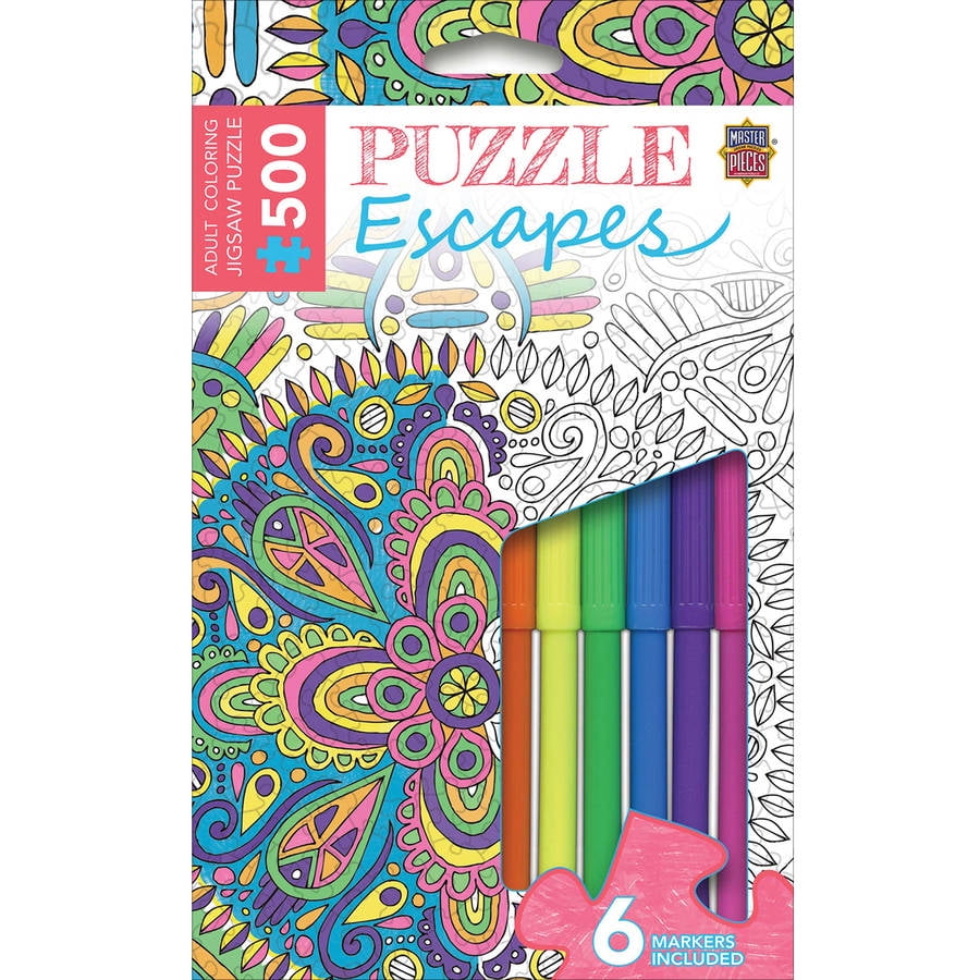 Jigsaw Adult Coloring Puzzle with Markers, 500 Pieces, 14" x 19