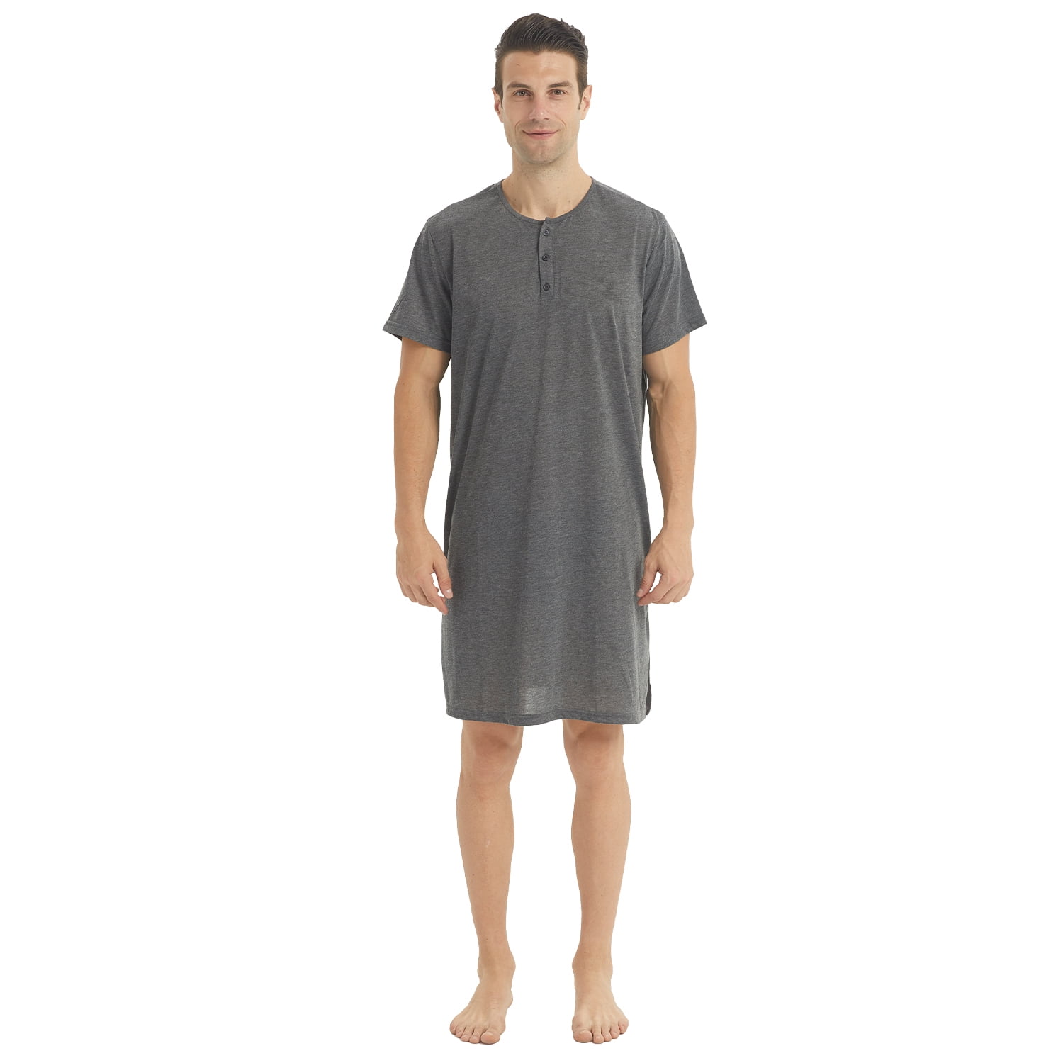 Mens Sleepshirts Nightwear Comfy Short Sleeve Henley Shirt Men Knee