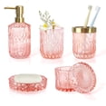 thumbnail image 1 of Juego de accesorios de baño LaMarriti, 5 piezas, cristal transparente, color rosa, 1 of 6