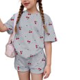 thumbnail image 2 of CCRFTGI Summer Outfits for Kids Girls Size 10-12 2 Piece Outfits Cute Preppy Clothing Sets Casual Cherry Print Short Sleeve T Shirts Top and Shorts Sport Activewear Gray 9-10 Years, 2 of 8