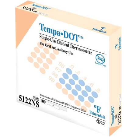 TempaDOT 100 Pack - Fahrenheit – Single-Use Clinical Thermometers for Oral or Axillary Use – Highest Accuracy & Prevention of Patient Cross-Contamination