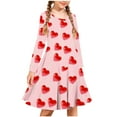 thumbnail image 2 of SERTG Girls Valentine Heart Print Long Sleeve Round Neck Dress Everyday Performance Skirt Outfit for Kids(Pink#2,9-10 Years), 2 of 5