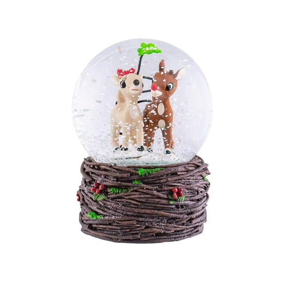 Rudolph and Clarice Holiday Forest 6 x 4 Resin Holiday Snow Globe Dome