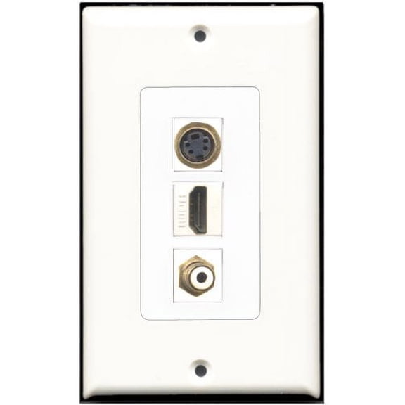 RiteAV - 1 Port HDMI 1 RCA White 1 S-Video Wall Plate Decorative