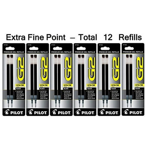 Pilot G2 Gel Ink Refill for Rolling Ball Pens, Extra Fine Point, Black Ink (PIL77232-6PACKS)