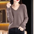 thumbnail image 3 of Pullover Sweaters For Women V Neck Soft Lightweight Loungewear Breathable Loose Fit Long Sleeve Travel Sweater Tops for Fall and Winter, Cozy and Practical, Ideal for Travel and Home,Brown,Size S, 3 of 5