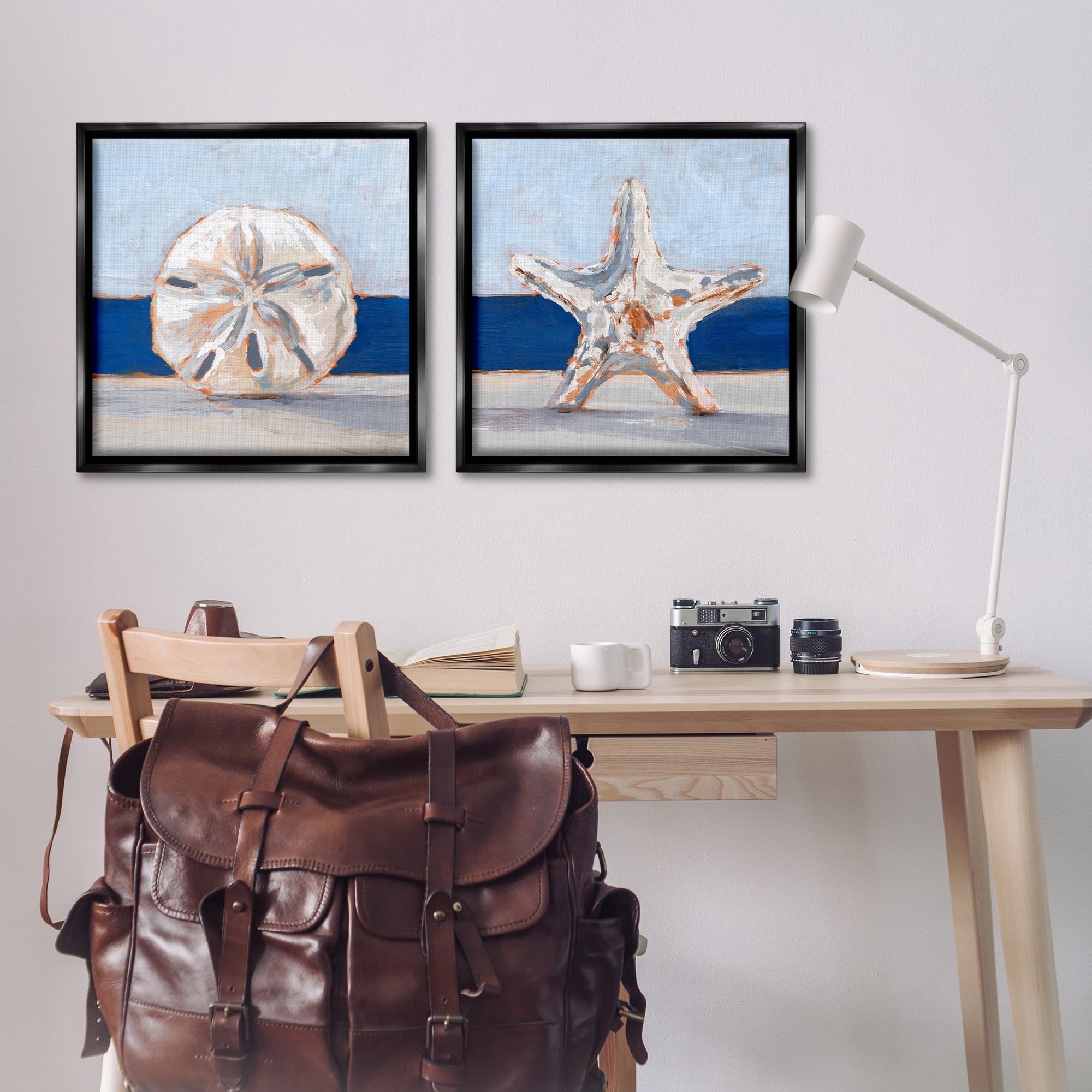 Stupell Industries Sea Life Starfish Seashell Painting Nature Painting Black Floater Framed Canvas Art Print Wall Art, 25 x 25, Set of 2