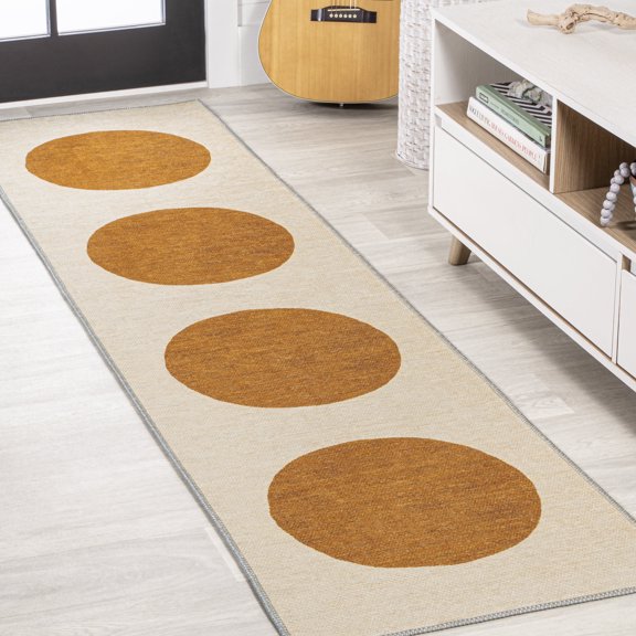JONATHAN Y WASHABLE 2 x 8 Runner Rug, Cirkel Minimalist Geometric Dot - Cream/Terracotta, WSH113A-28
