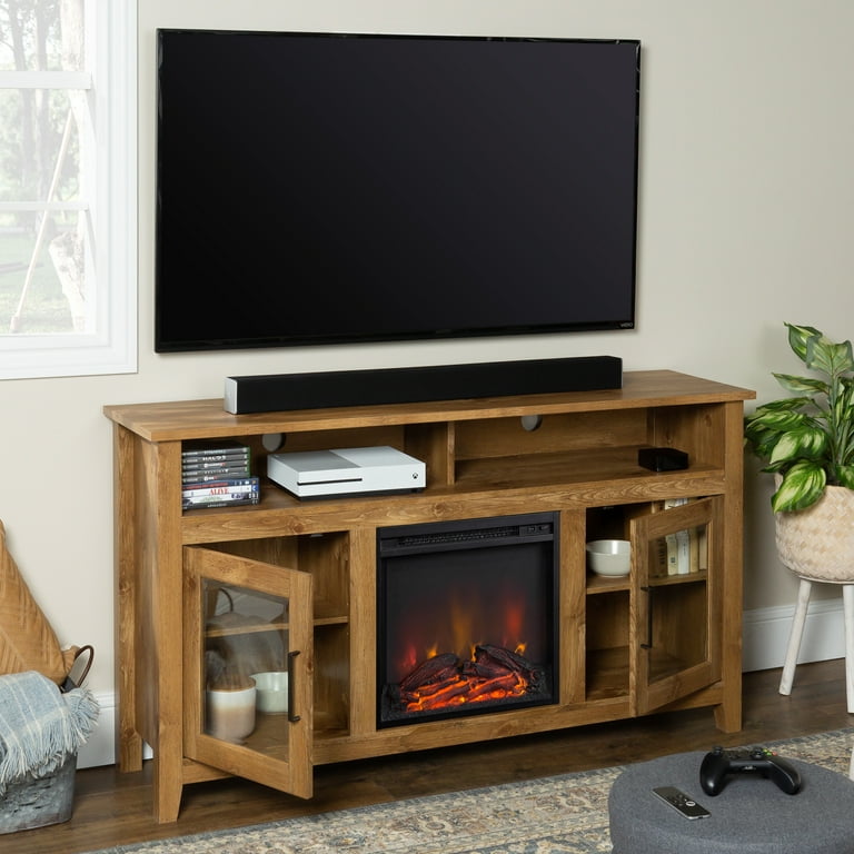 Woven Paths Highboy 2 Door Electric Fireplace TV Stand for TVs up to 65,  Barnwood - Walmart.com