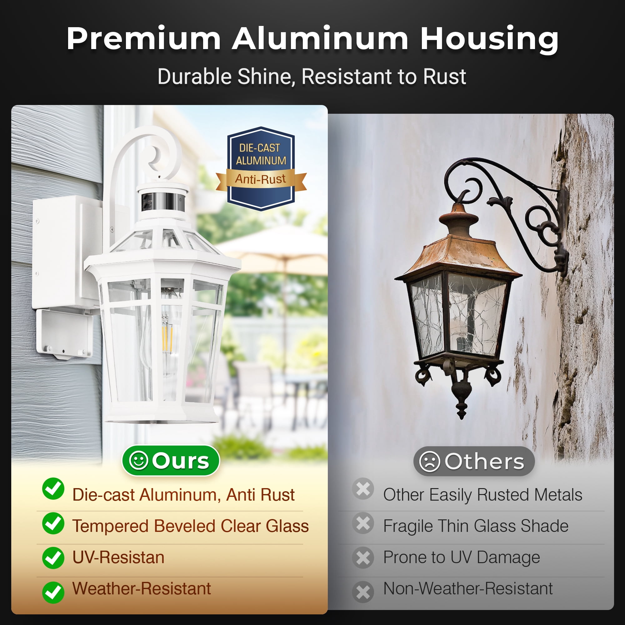 OPAIXS Motion Sensor Porch Light Outdoor with GFCI Outlet, White Exterior Lighting Fixtures with Outlet, Adjust Sensitivity Outdoor Wall Lantern with Beveled Glass, Waterproof, Anti-rustic